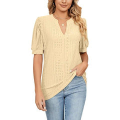 Women's Summer V Neck Ruffle Sleeve Short Sleeve Casual T-Shirt