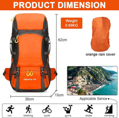 Hiking Backpack Waterproof 50L Lightweight Travel Backpack with Rain Cover for Camping Trekking Hiking Walking Outdoor Sports