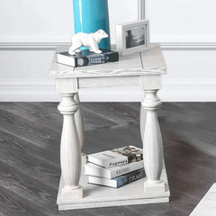 Rustic Style Antique White 1pc End Table with Open Bottom Shelf Plank Style Top for Living Room Furniture