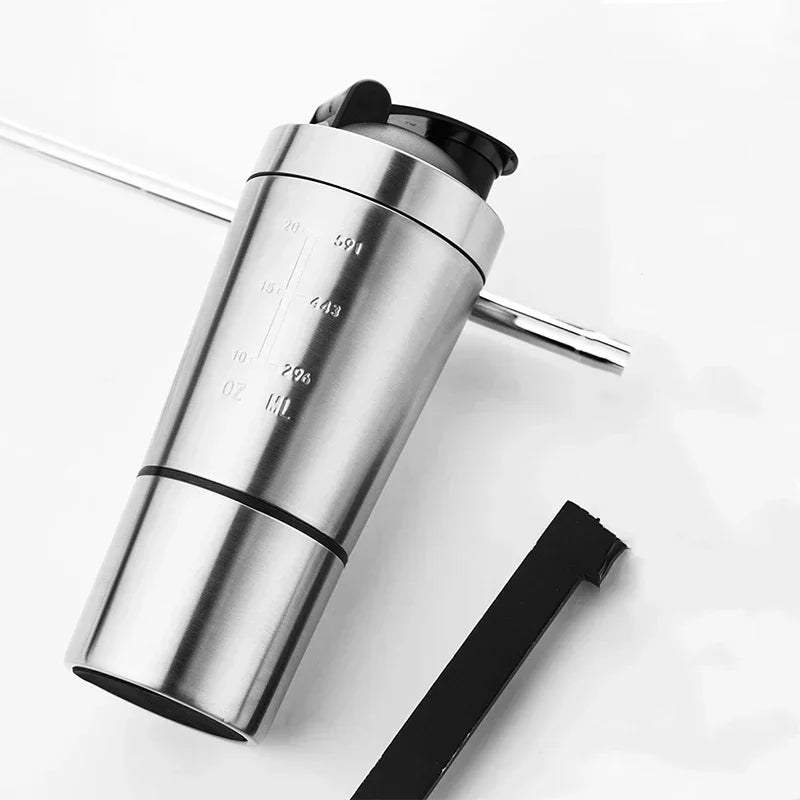 New Stainless Steel Cup Vacuum Mixer Outdoor Drink Kettle Detachable Double Layer Whey Protein Powder Sports Shaker Water Bottle