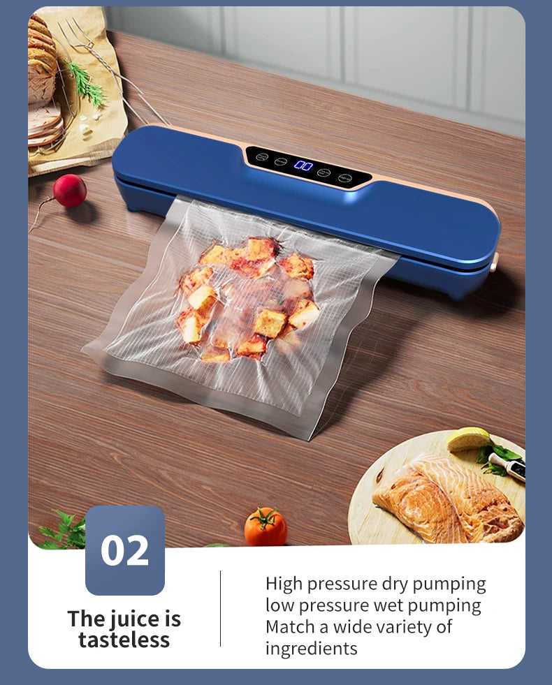 New LCD touch screen household food automatic vacuum sealing machine, with high suction force and simple operation