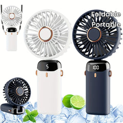 Portable Handheld Fan 2 Pack, Rechargeable Mini Foldable Fan with 5 Speeds and Power Display for Indoor Outdoor Travel Camping