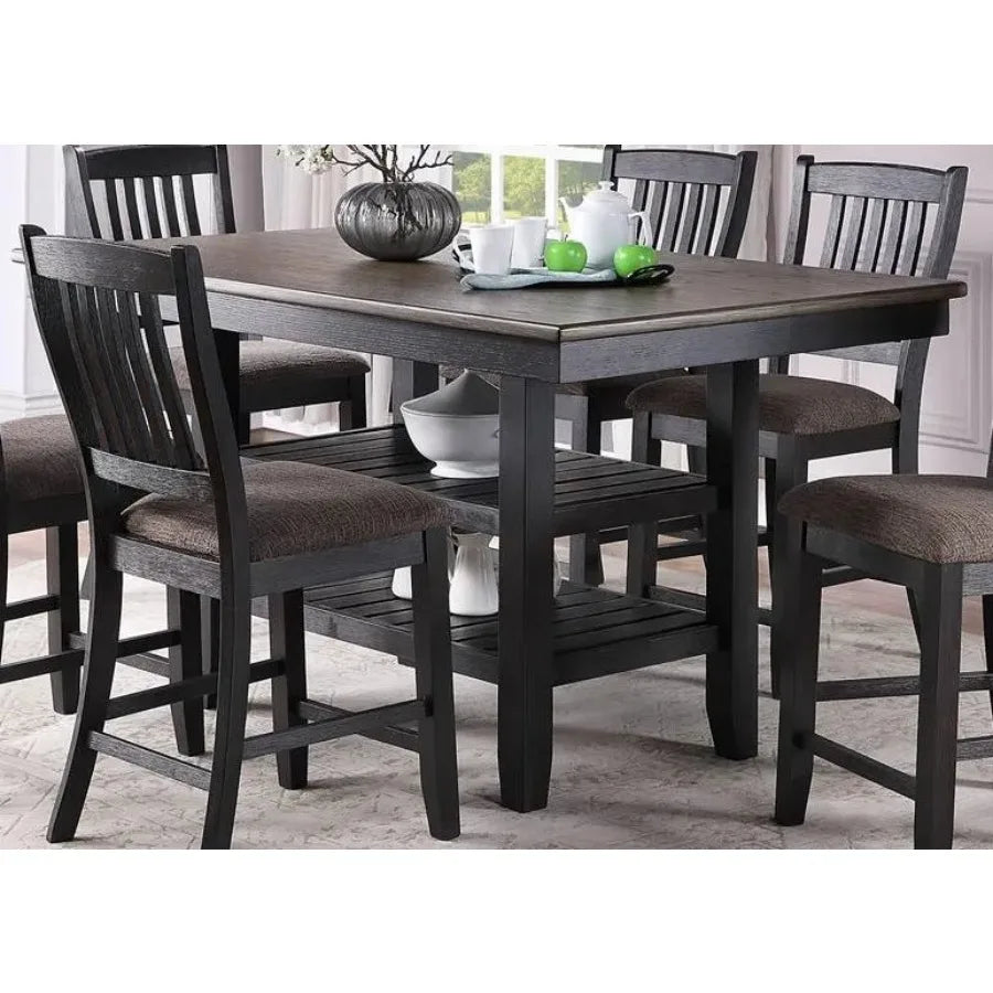 Counter Height Dining Table Dark Coffee Finish Kitchen Breakfast Dining Room Furniture Rubber Wood 2 Storage Shelves