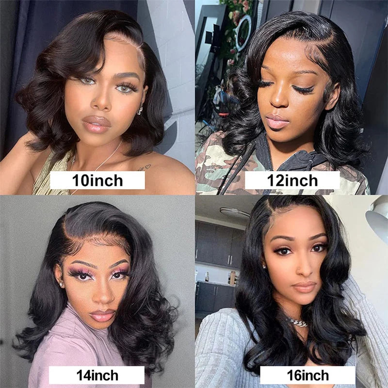 200 Density Short Bob Body Wave 13x4 Transparent Lace Front Human Hair Wigs Brazilian Lace Frontal Wig for Women 14inch on Sale