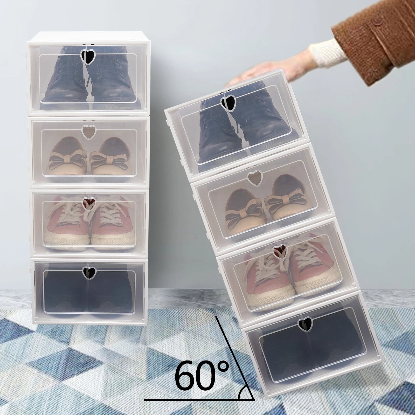 Shoe Boxes Clear Plastic Stackable, 20 Pack Premium Shoe Organizer Storage Foldable Sneaker Shoe Rack Containers