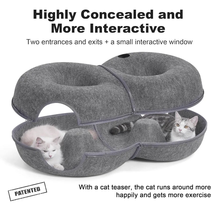 Large Cat Tunnel Bed 8-Shaped Indoor Cat Cave with 12 Toy Balls for Cats up to 30 Pounds Dark Grey L 38x24x11in