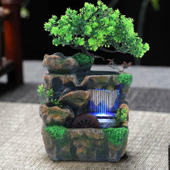 Bymaocar Water Fountain Rockery Ornaments With Waterfall & LED Lights Small Desktop Rockery for Office, Home, Bedroom Decoration