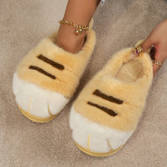 3D Cat Paw Plush Slippers Flat Thermal Slippers Comfortable Fluffy Home Slippers Anti Slip Cute Paw Slippers for Autumn Winter