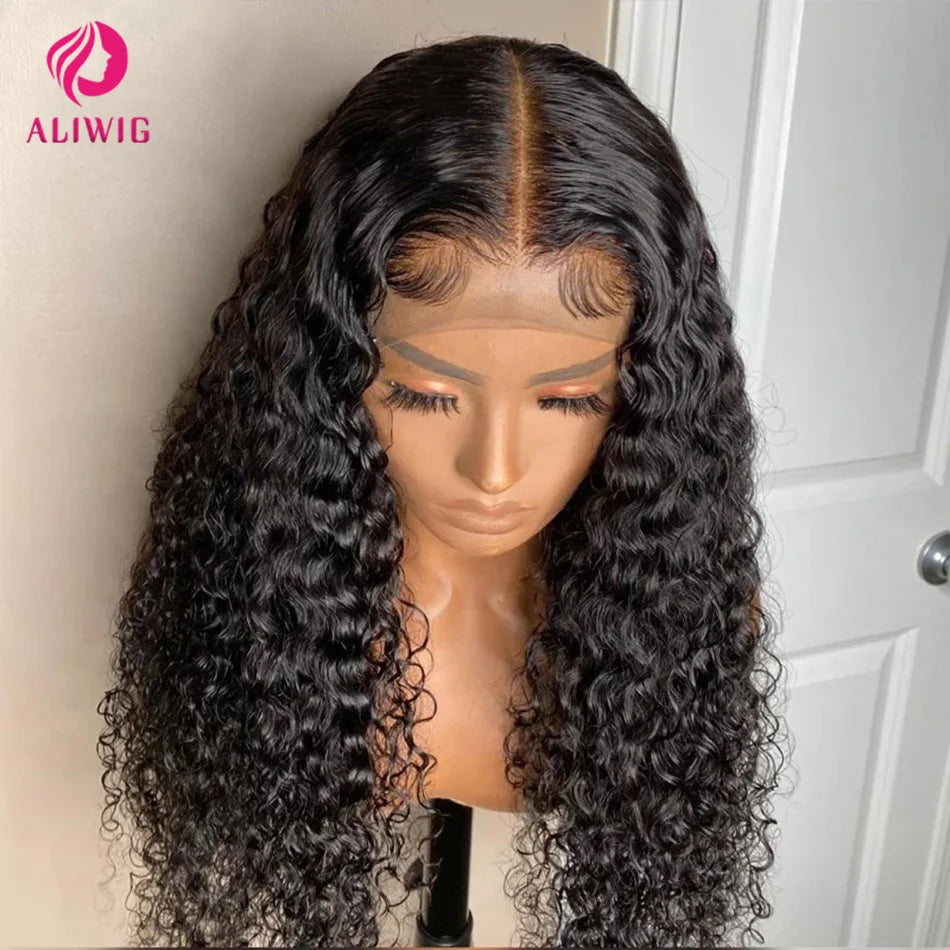 13x4 HD Lace Frontal Wig Deep Wave Frontal Wig 100% Brazilian Curly Human Hair Wigs 4x4 Transparent Lace Front Wig Pre Plucked