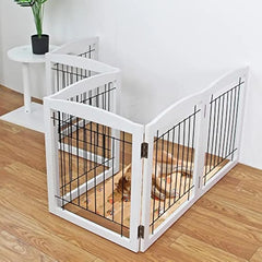 Freestanding Foldable Dog Gate for House Extra Wide Wooden White Indoor Puppy Gate Stairs Dog Gates Doorways Pet Gate Tall