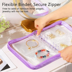 Travel Jewelry Organizer Case Jewelry Storage Book Transparent Jewelry Binder with 96 Portable Anti Tarnish Clear Zippered Pouc