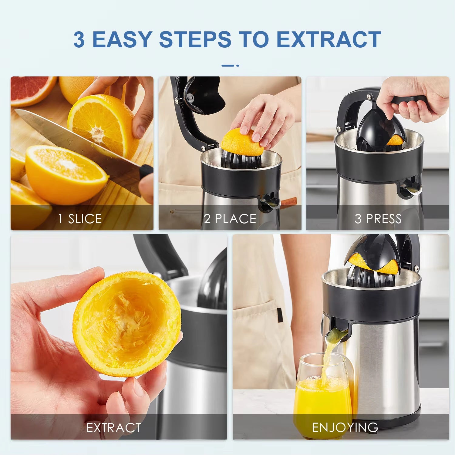 Electric Citrus Juicer Squeezer,  Powerful Electric Orange Juicer With 2 Size Cone, Homemade Citrus Juicer Machine