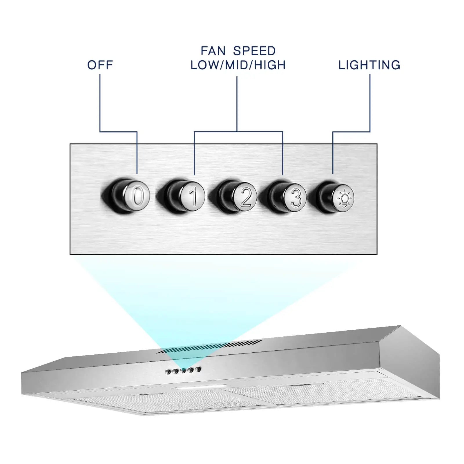 30 inch 230 CFM Under Cabinet Mount Stainless Steel with Carbon Filter LED Lights Kitchen Range Hood USGF2375CF